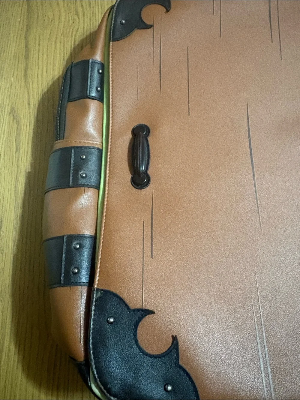 Brown Faux Leather Backpack with Black Accent Corners